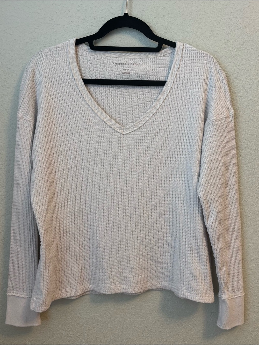 American Eagle Cream Waffle Knit Long Sleeve